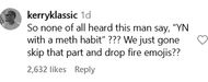 A user draws attention of Kodak's use of the word "meth" in track (image via @kerryklassic on Instagram)